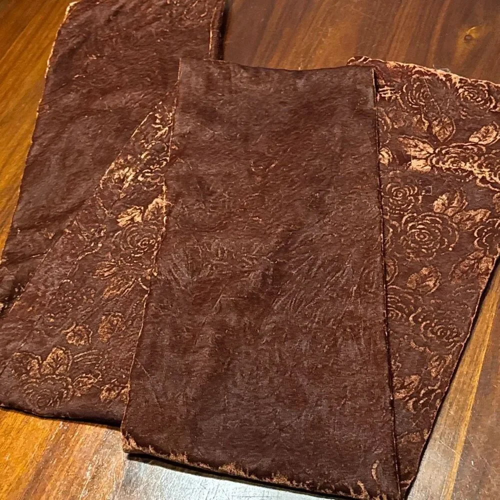 Rust Red Brown Velour Floral Scarf Women’s 8” x 72” Fall Autumn - Picture 4 of 6